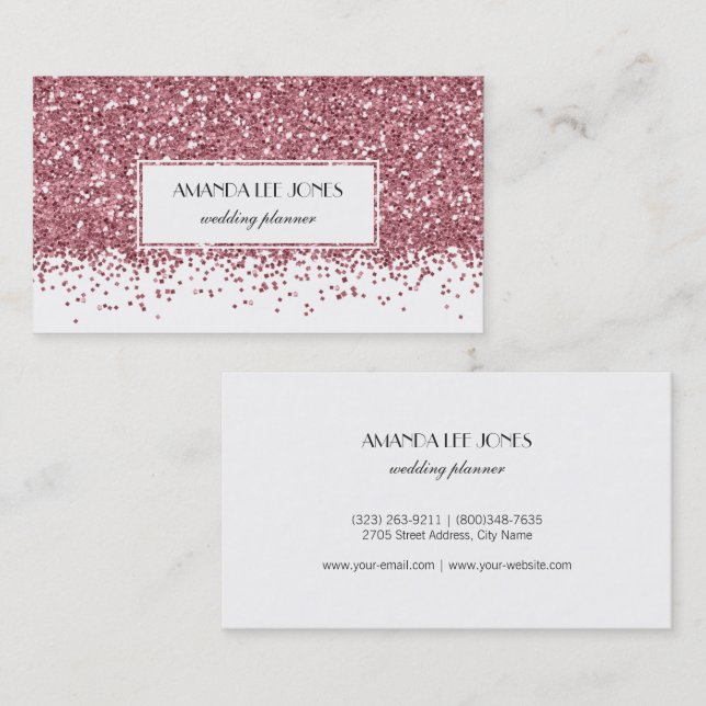 Modern White Rose Gold Glitter Business Card (Front/Back)