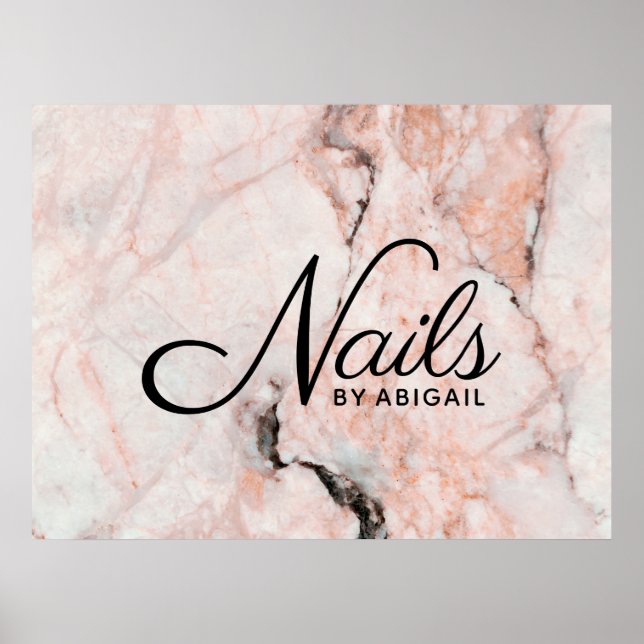 Modern White Rose Gold Marble Nails By "Name" Poster (Front)