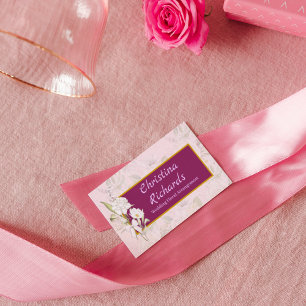 Modern White Rose Pink Floral Logo Business Card