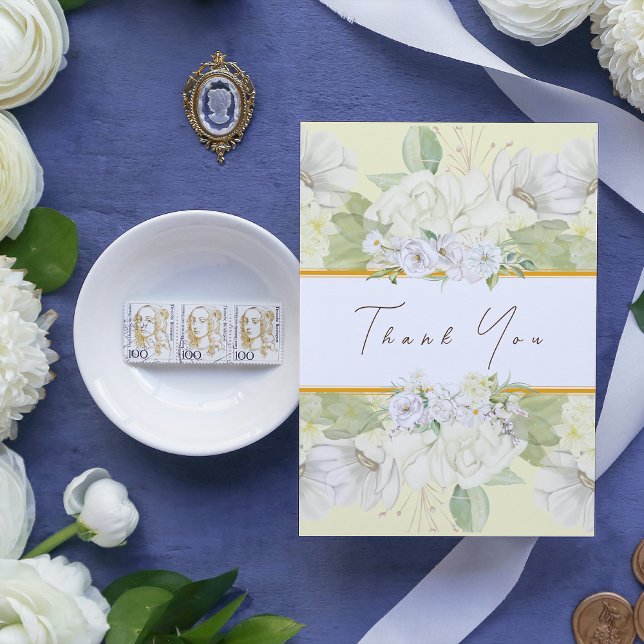 Modern White Rose Yellow Floral Thank You Card (Creator Uploaded)