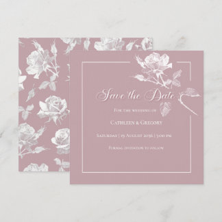Modern White Roses Dusty Pink Floral Wedding Save The Date