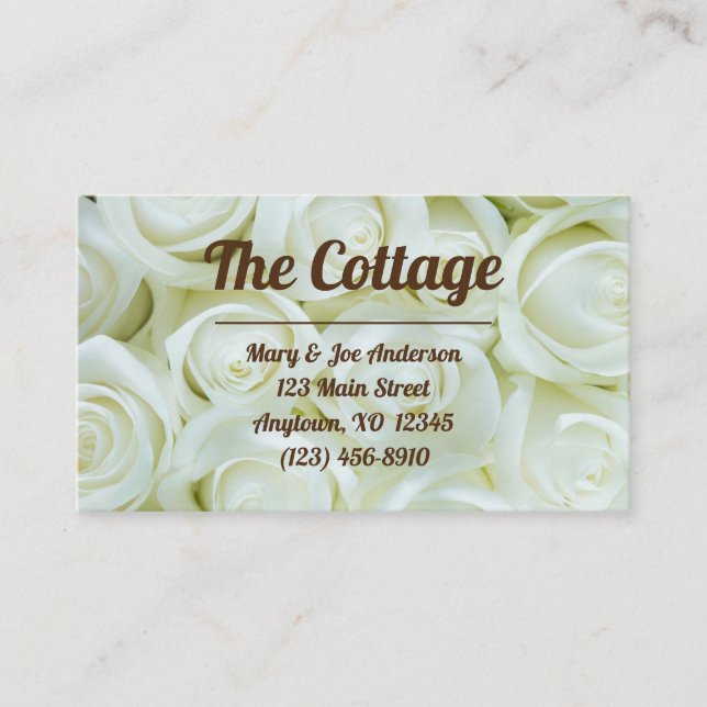 Modern White Roses Guest House Vacation Rental Business Card (Front)