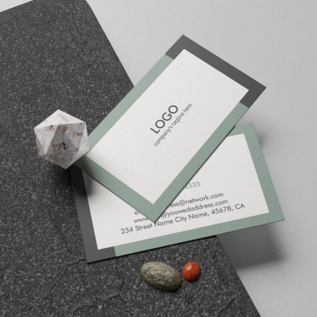 Modern white sage green and grey business card (Creator Uploaded)