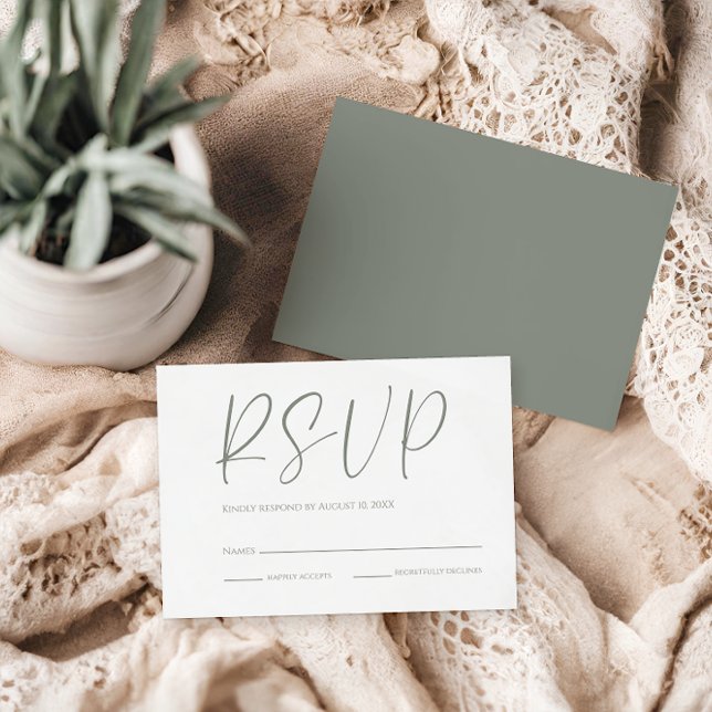 Modern White & Sage Green Wedding RSVP Card (Creator Uploaded)