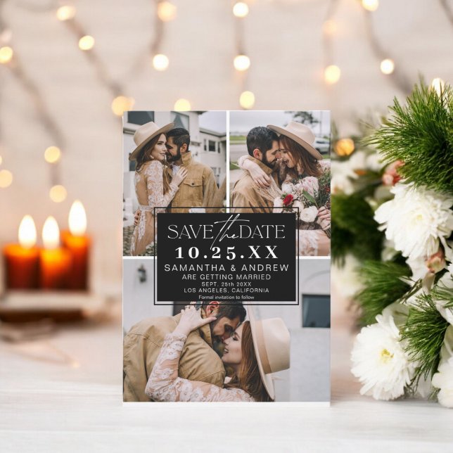 Modern white save the date 3 photos grid collage (Modern white save the date 3 photos grid collage)