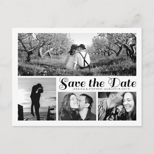 Modern White Save The Date Collage Postcard (Front)