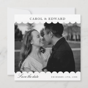 Modern White Scallop Photo Wedding Save The Date Invitation