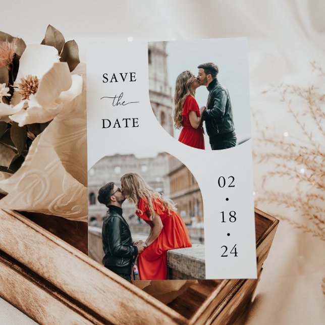 Modern White Script 2 Photo Wedding Save The Date (Creator Uploaded)