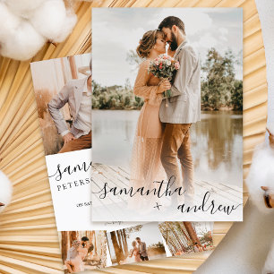 Modern white script 5 photos budget wedding 