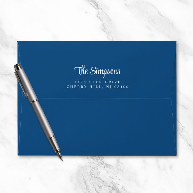 Modern White Script Blue Return Address Envelope (Creator Uploaded)