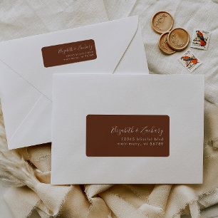Modern White Script Coffee Brown Return Address