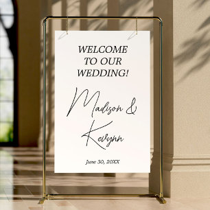Modern White Script Couples Names Wedding Welcome 