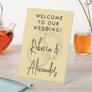 Modern White Script Couples Names Wedding Welcome Pedestal Sign