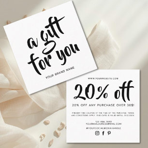 Modern white script coupon discount card