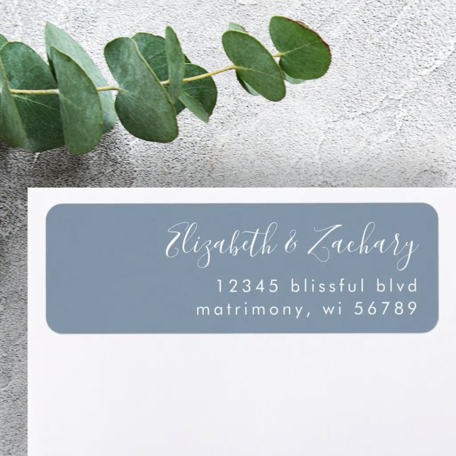 Modern White Script Dusty Blue Return Address (Creator Uploaded)