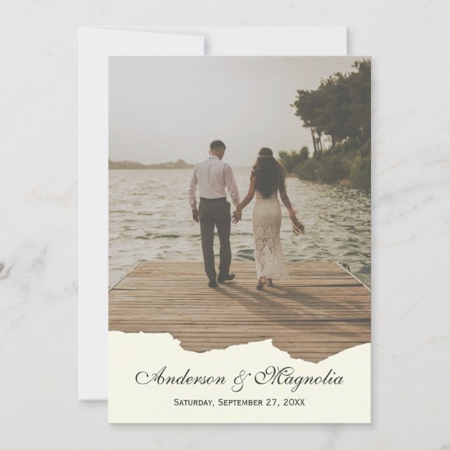Modern White Script Elegant Photo Wedding Invitation (Front)