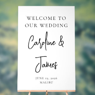 Modern White Script Font Wedding Welcome Acrylic Sign