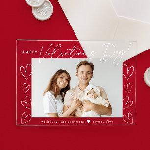 Modern White Script Happy Valentine's Day Photo Acrylic Invitations