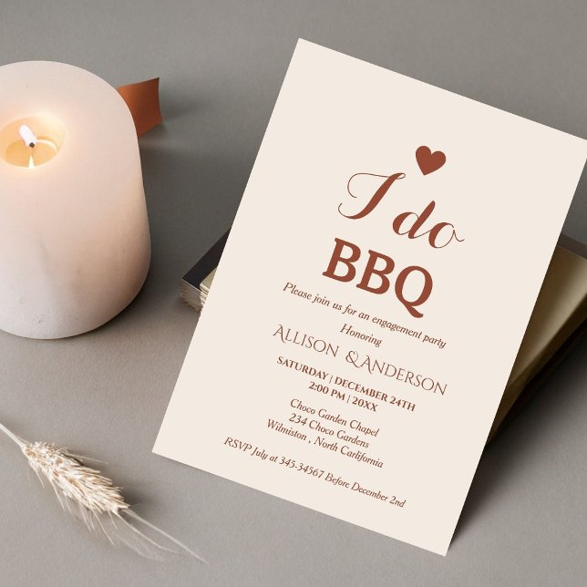 Modern white script i do bbq engagement party  invitation (Creator Uploaded)