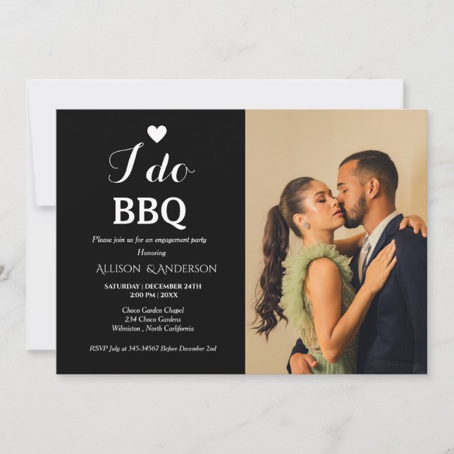 Modern white script i do bbq engagement party  invitation (Front)