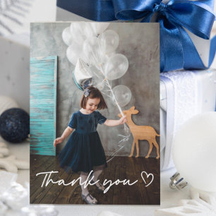 Modern White Script Kid Birthday Thank You Card
