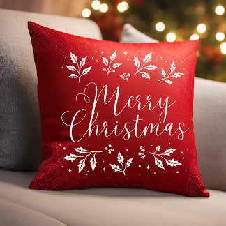 Modern White Script Merry Christmas Throw Pillow