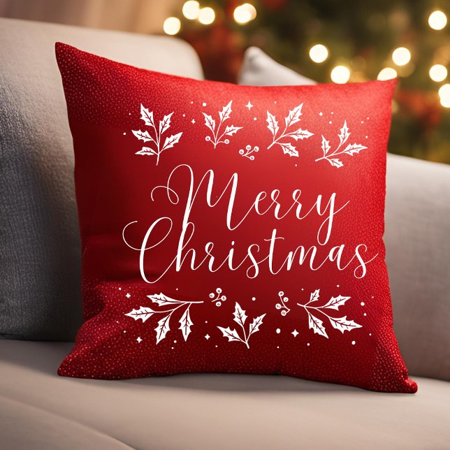 Modern White Script Merry Christmas Throw Pillow (Creator Uploaded)