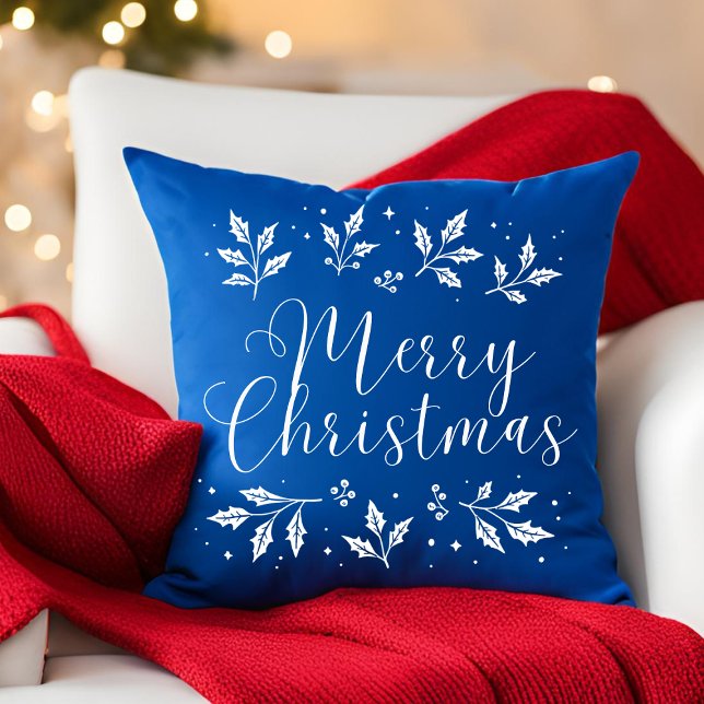 Modern White Script Merry Christmas Throw Pillow (Creator Uploaded)