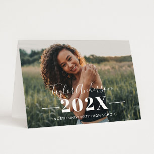 Modern White Script Name Bold 2026 Grad Photo Thank You Card