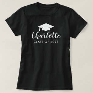 Modern White Script Name Grad Cap 2026 T-Shirt