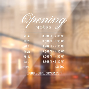 Modern White Script  Opening Hours