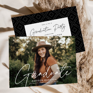 Modern White Script Photo Graduation Party Invitation