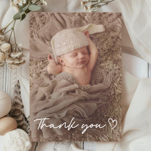 Modern White Script Thank You Photo Baby Shower Card