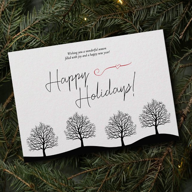 Modern White Script Trees Holidays Business Card (Creator Uploaded)