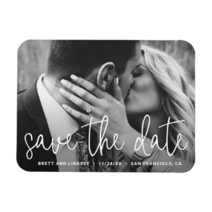 Modern White Script Typography Photo Save the Date Magnet