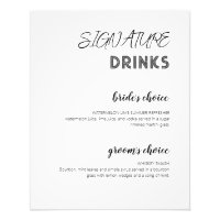 Modern White Signature Drinks Wedding Bar Poster