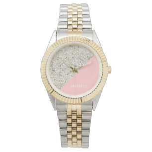 Modern White Silver Glitter Pink triangle Watch