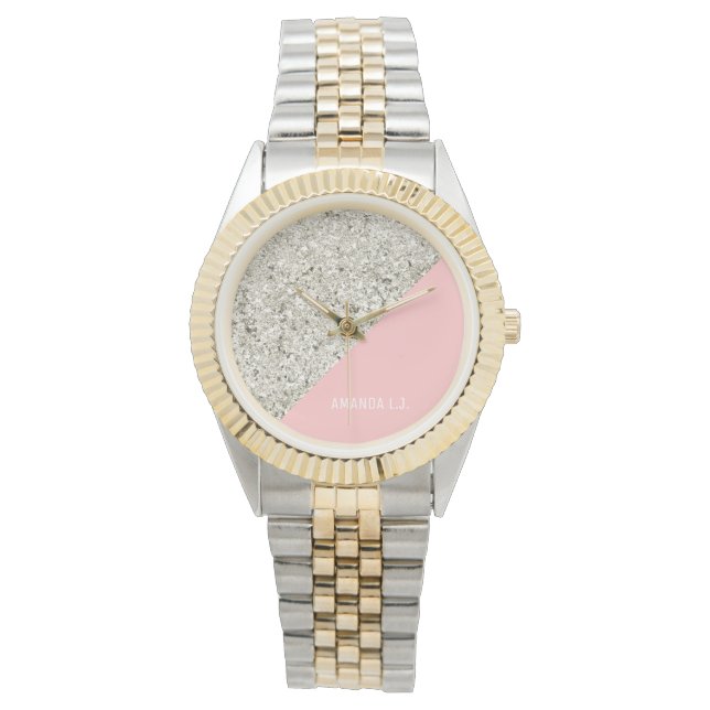 Modern White Silver Glitter Pink triangle Watch (Front)