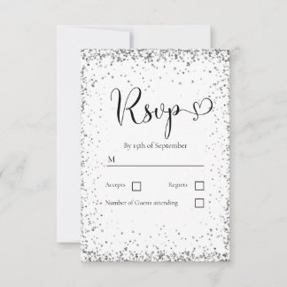 Modern White Silver Glitter Wedding RSVP Card