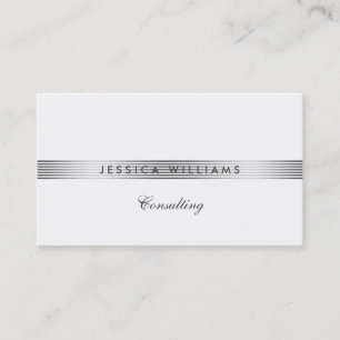 Modern White & Silver Stripes Pattern Business Card