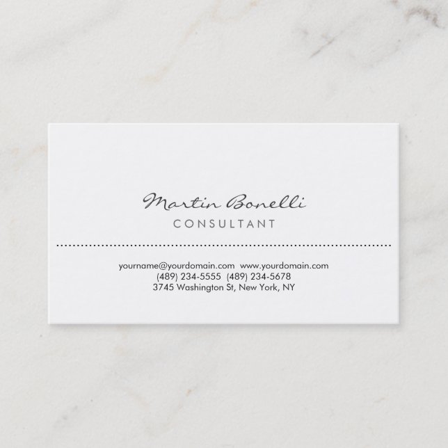 Modern White Simple Consultant Business Card (Front)