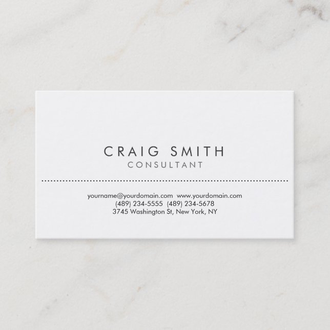 Modern White Simple Consultant Business Card (Front)