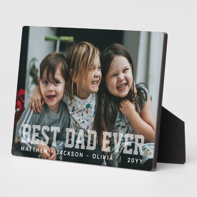 Modern White Simple Custom Best Dad Ever Photo Plaque (Side)