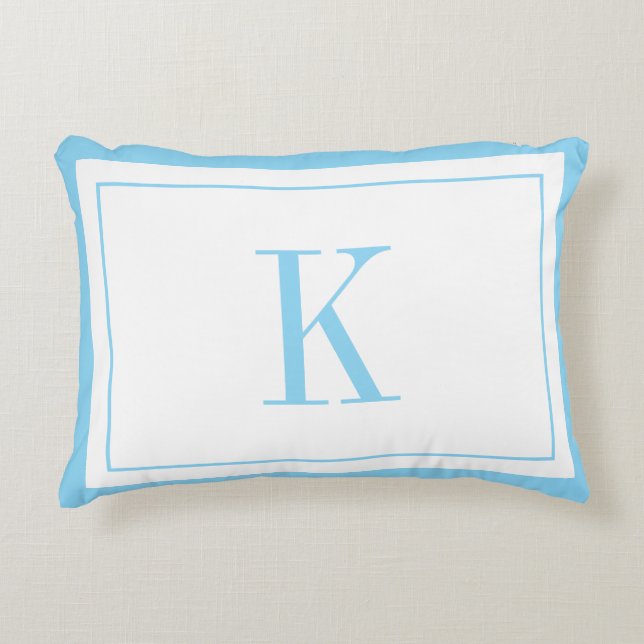 Modern white &sky blue monogram  decorative cushion (Front)