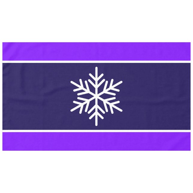 Modern White Snowflake Navy Bright Purple Stripes Tablecloth (Front (Horizontal))