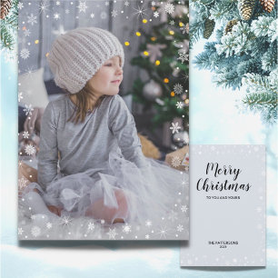 Modern White Snowflake Photo Merry Christmas