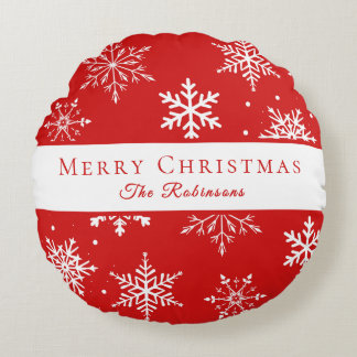 Modern White Snowflakes Round Cushion