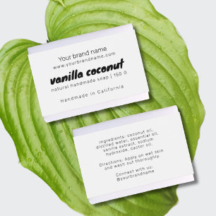 Modern white soap packaging ingredients label