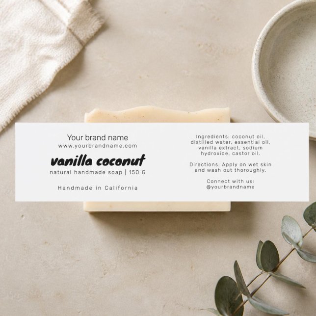 Modern white soap packaging ingredients label (Creator Uploaded)