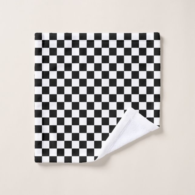 Modern White Squares on Black Wash Cloth Design (Wash Cloth)